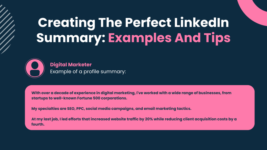 Digital Marketer Example of a profile summary