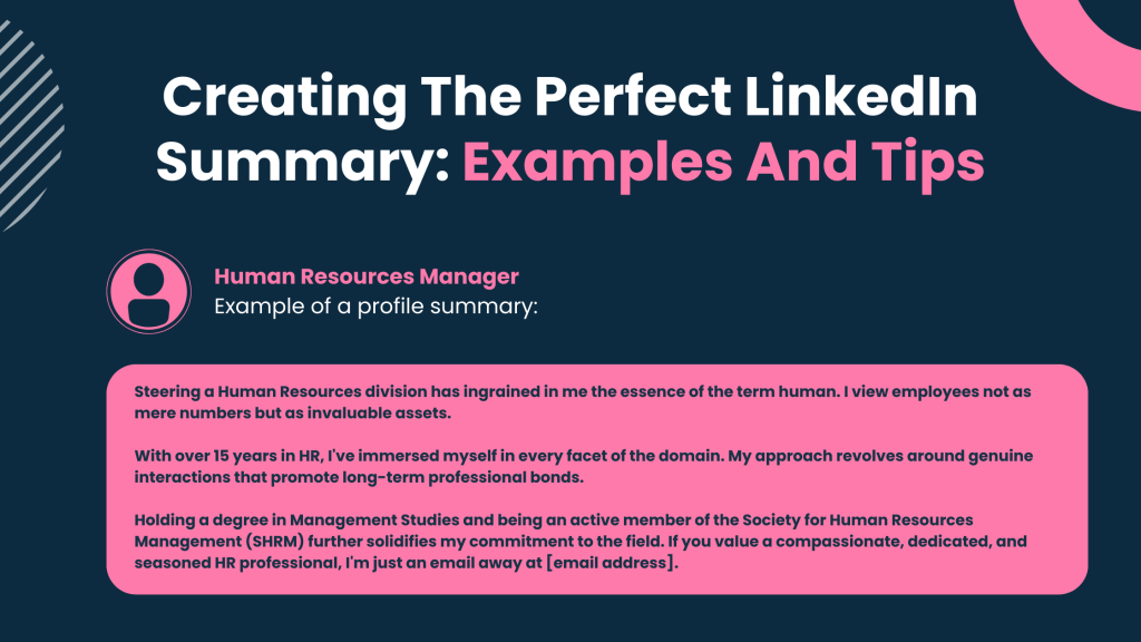 Human Resources Manager Example of a profile summary